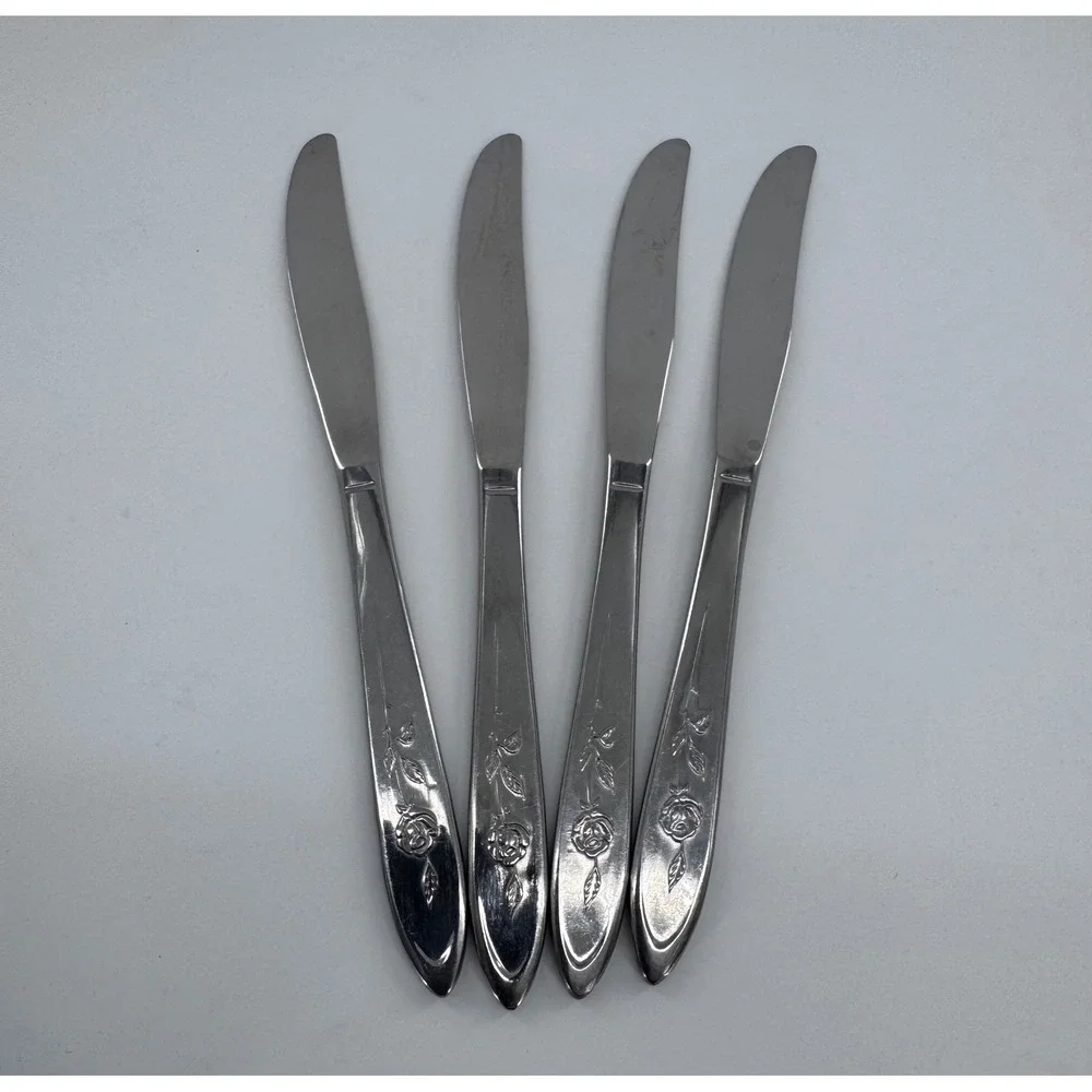 Oneida My Rose Dinner Knives‎ Set of 4 Silver Rose Floral Stainless Flatware